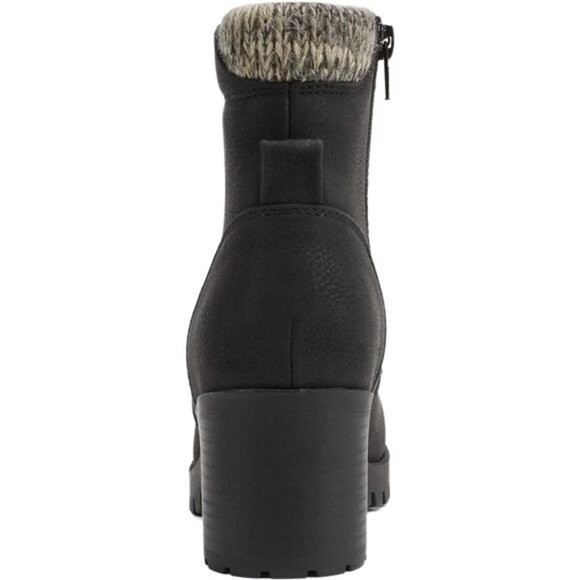 Women Black Winter Lug Sole Chunky Heel Combat Ankle Boot Lace up w/Side Zipper - Picture 2 of 4